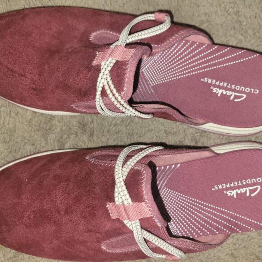 Clarks slipons that  have never been worn.a reddish Burgundy color